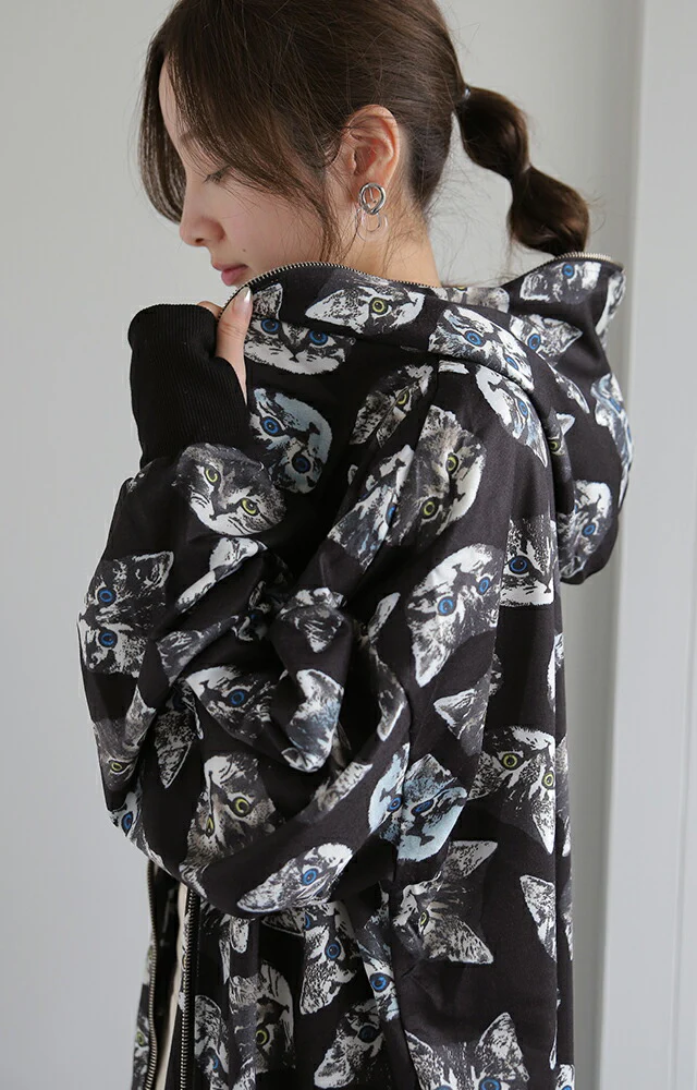 パーカー レディース ロングパーカー ジップアップパーカー パーカーワンピース ワンピース ワンピ 体型カバー ロング マキシ ねこ ネコ 猫 レディース アウター トレーナー スウェット ジップアップ 大きいサイズ 指穴 春 夏 HUGU - Image 24