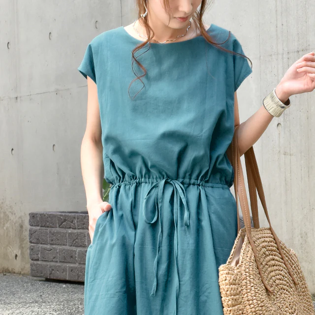 【夏セール】 ワンピース ロングワンピース マキシワンピース レディース フレアワンピース コットンワンピ Aライン ワンピ ロングワンピ ロング マキシ フレア 半袖フレンチスリーブ きれいめ 大きいサイズ 無地 春 体型カバー コットン100% 春 夏 HUG.U . メール便 - Image 3