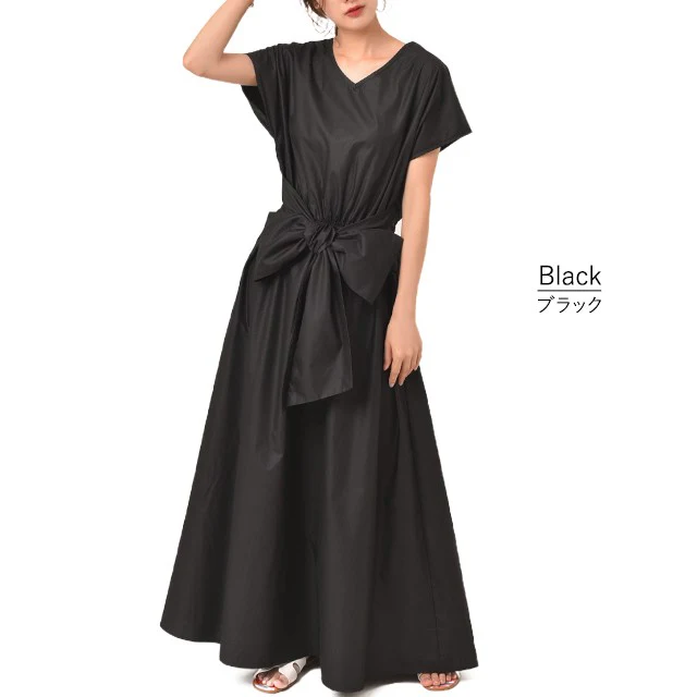 ワンピース ロングワンピース フレアワンピース マキシワンピース バックリボン 後ろリボン Aライン ワンピ ロング リボン マキシ フレア ウエストリボン 大きいサイズ Vネック ベージュ レディース シャーベットカラー 春 夏 HUG.U メール便 - Image 21