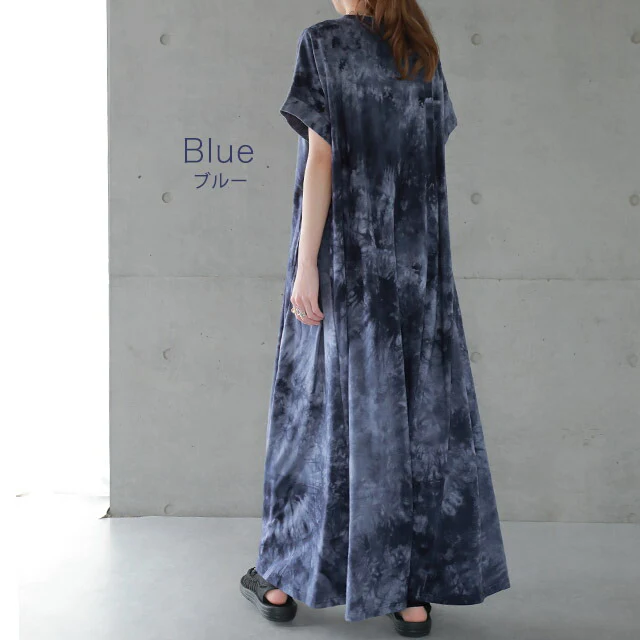 ワンピース ロングワンピース マキシワンピース ■一部7月上旬入荷 レディース マキシワンピ ロングワンピ マキシ ロング タイダイ柄 絞り染め ロング丈 Aラインワンピース Aライン フレア スリット 大きいサイズ 体型カバー 半袖 ワンピ 春 夏 HUG.U - Image 11