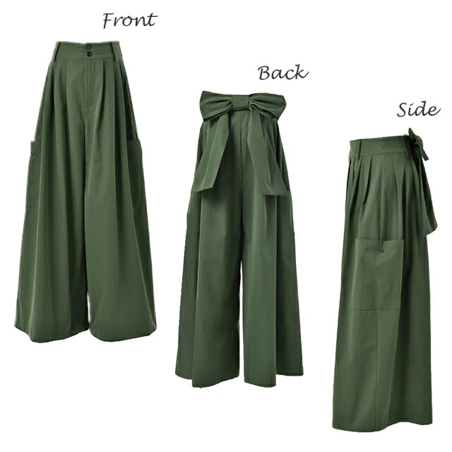 【夏セール】 ワイドパンツ レディース ワイド タックパンツ リボン バックリボン 無地 大きいサイズ 体型カバー ロング Aライン カーゴ カーゴパンツ チノ ベイカー ベイカーパンツ ワークパンツ ワーク バギーパンツ 太い ズボン カーキ 黒 春 夏 HUG.U - Image 18