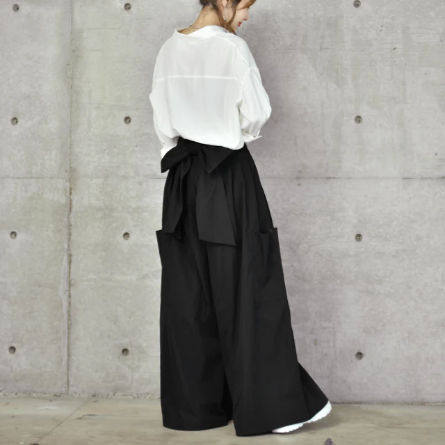 【夏セール】 ワイドパンツ レディース ワイド タックパンツ リボン バックリボン 無地 大きいサイズ 体型カバー ロング Aライン カーゴ カーゴパンツ チノ ベイカー ベイカーパンツ ワークパンツ ワーク バギーパンツ 太い ズボン カーキ 黒 春 夏 HUG.U - Image 27