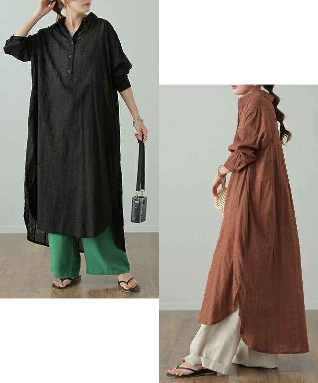 シャツワンピース ワンピース レディース ワンピース シアーシャツ シャツ シアー ロングシャツ 綿 ロングシャツワンピース ワンピ 無地 刺繍 長袖 体型カバー 大きいサイズ ロングワンピース マキシワンピース マキシ 春 夏 HUG.U メール便 - Image 10