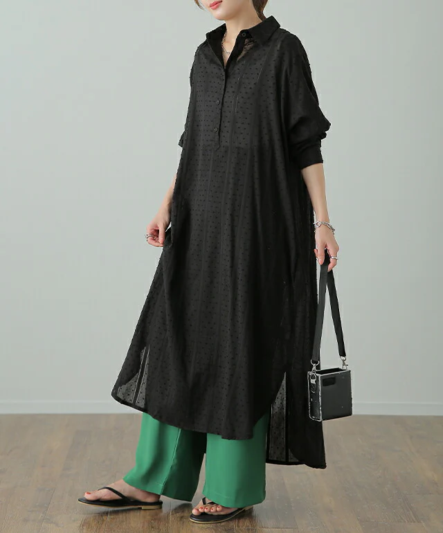 シャツワンピース ワンピース レディース ワンピース シアーシャツ シャツ シアー ロングシャツ 綿 ロングシャツワンピース ワンピ 無地 刺繍 長袖 体型カバー 大きいサイズ ロングワンピース マキシワンピース マキシ 春 夏 HUG.U メール便 - Image 26