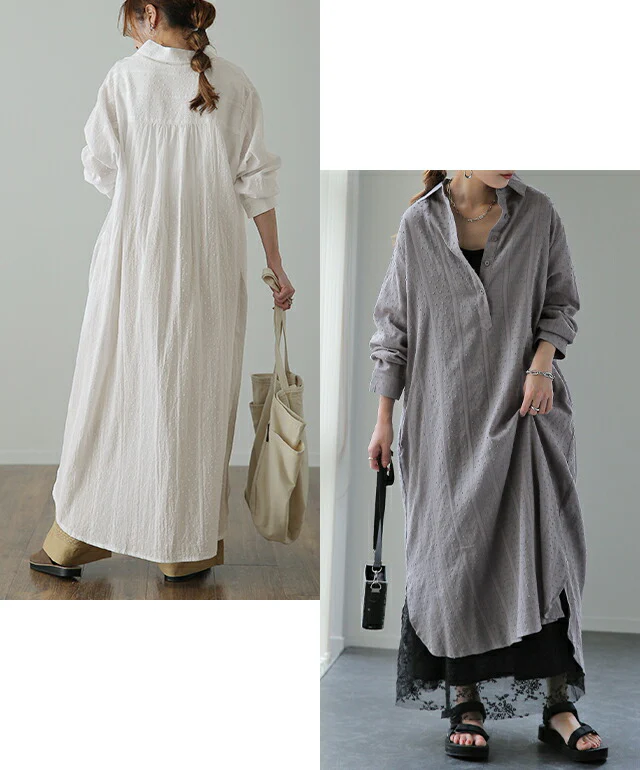 シャツワンピース ワンピース レディース ワンピース シアーシャツ シャツ シアー ロングシャツ 綿 ロングシャツワンピース ワンピ 無地 刺繍 長袖 体型カバー 大きいサイズ ロングワンピース マキシワンピース マキシ 春 夏 HUG.U メール便 - Image 29