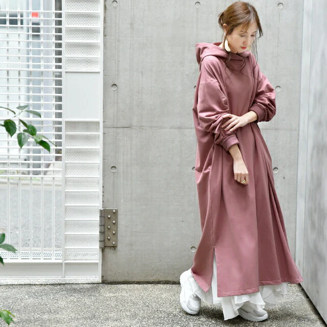 ワンピース ロングワンピース スリットワンピース ■一部7月中旬入荷 パーカーワンピース レディース マキシワンピース ロングワンピ ワンピ 長袖 体型カバー ロング 無地 指穴 トレーナー スウェット パーカーワンピ スリット 大きいサイズ 春 夏 プルオーバー - Image 22