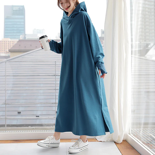 ワンピース ロングワンピース スリットワンピース ■一部7月中旬入荷 パーカーワンピース レディース マキシワンピース ロングワンピ ワンピ 長袖 体型カバー ロング 無地 指穴 トレーナー スウェット パーカーワンピ スリット 大きいサイズ 春 夏 プルオーバー - Image 39