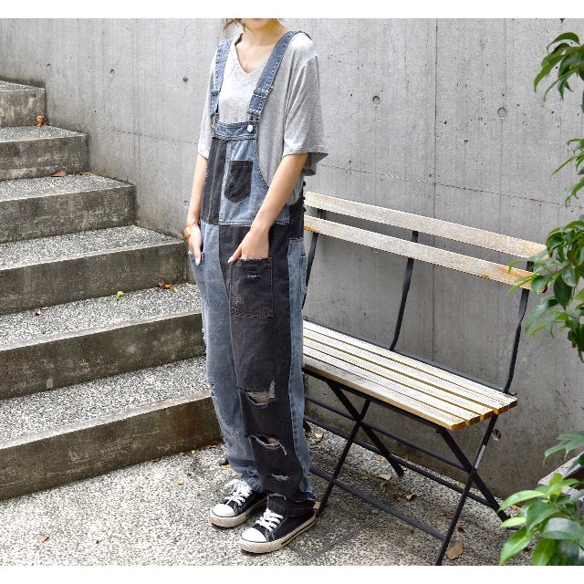 【夏セール】 オールインワン デニム レディース サロペット ダメージ加工 デニムオールインワン 大きいサイズ サロペ つなぎ ワイドパンツ ワイド オーバーオール デニムサロペット パンツ ボトムス ロング ジーンズ 体型カバー チェック 配色 春 夏 HUG.U - Image 17