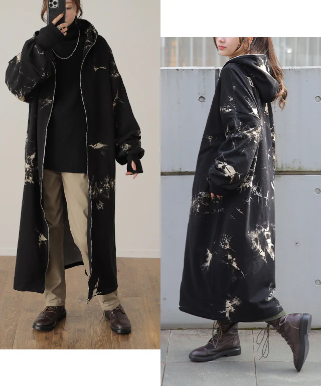 パーカー レディース ロングパーカー ワンピース ロングワンピース タイダイ柄 絞り染め ロング丈 指穴 アウター ボリュームネック ブルゾン スタンドカラー レディース ジップアップ フード コート フードコート スウェット アウター リブ 春 夏 HUG.U - Image 18
