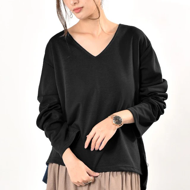トップス レディース ロングTシャツ ロンT カットソー ■一部7月中旬入荷 長袖 無地 シンプル 大きいサイズ スウェット トレーナー きれいめ ミディアム ゆる ゆったり 白 グレー 黒 青 ボルドー 赤 ブラウン 春 夏 HUGU メール便 - Image 21