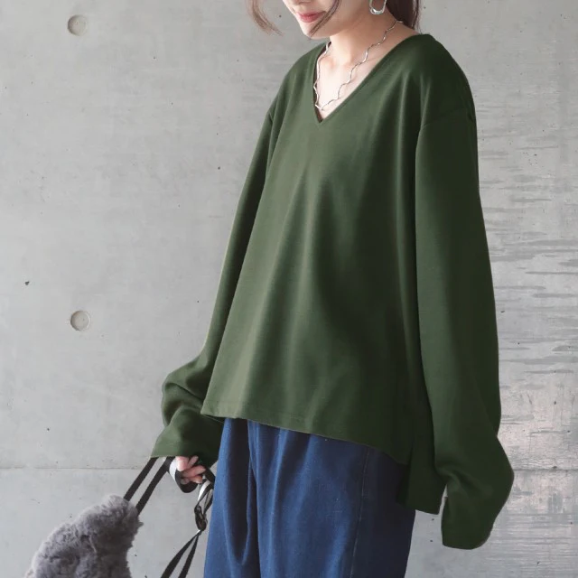 トップス レディース ロングTシャツ ロンT カットソー ■一部7月中旬入荷 長袖 無地 シンプル 大きいサイズ スウェット トレーナー きれいめ ミディアム ゆる ゆったり 白 グレー 黒 青 ボルドー 赤 ブラウン 春 夏 HUGU メール便 - Image 25