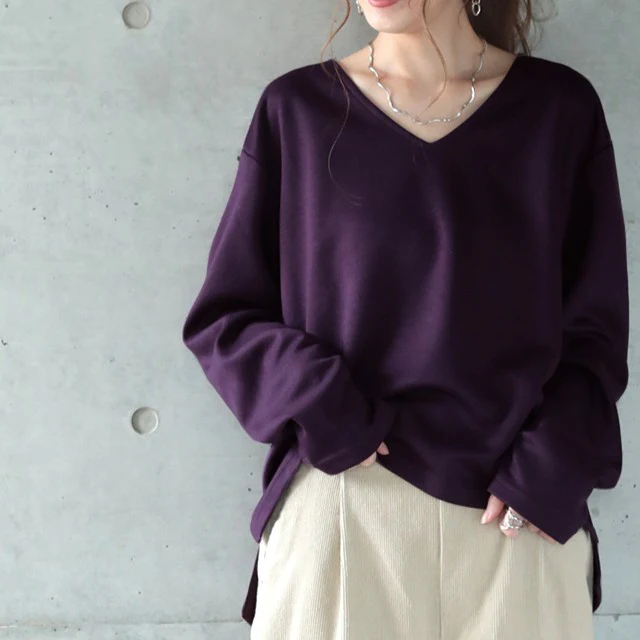 トップス レディース ロングTシャツ ロンT カットソー ■一部7月中旬入荷 長袖 無地 シンプル 大きいサイズ スウェット トレーナー きれいめ ミディアム ゆる ゆったり 白 グレー 黒 青 ボルドー 赤 ブラウン 春 夏 HUGU メール便 - Image 27