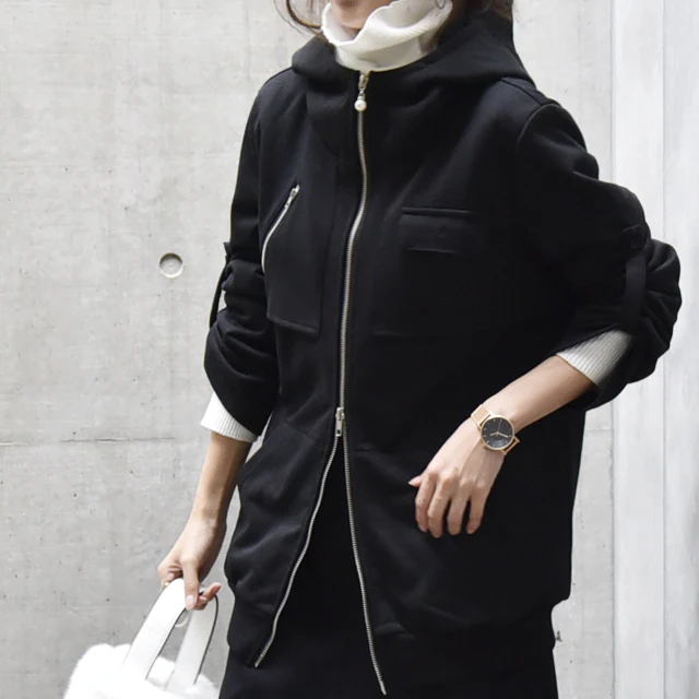 パーカー レディース ジップアップ ロールアップ ダブルジップ 長袖 羽織 ジャケット アウター 無地 トレーナー スウェット スエット ファスナー リブ フード ワーク ミディアム ハイネック 黒 グレー 青 カーキ 大きいサイズ 春 夏 HUG.U - Image 19