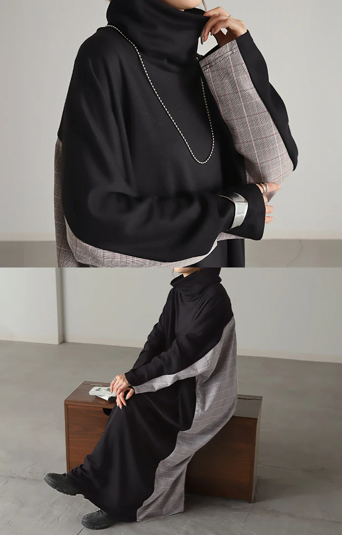 ワンピース ロングワンピース 切り替えワンピース ハイネック チェック オフタートル ワンピ マキシワンピース Aライン ロングワンピ ロング グレンチェック きれいめ 小顔 チェック柄 フレア 長袖 大きいサイズ タートルネック 春 夏 HUG.U - Image 21