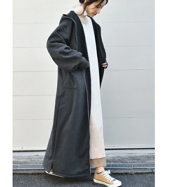 裏ボア 「まるっと包まれ。」 パーカー ボア レディース 小顔 ボアアウター ロングパーカー ボア ロング 指穴 ロング コート フードコート アウター ジップアップ スウェット スタンドネック フード 体型カバー 大きいサイズ 春 夏 HUG.U - Image 21