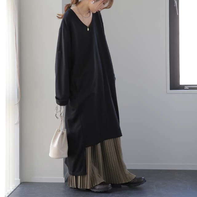 【特別価格】 ワンピース ロングワンピース レディース ロング ワンピ ワンピース ロングワンピ マキシ マキシワンピース スリット 長袖 無地 ドロップショルダー Aライン 体型カバー レイヤード ニュアンスカラー トレーナー 大きいサイズ 春 夏 HUG.U - Image 24