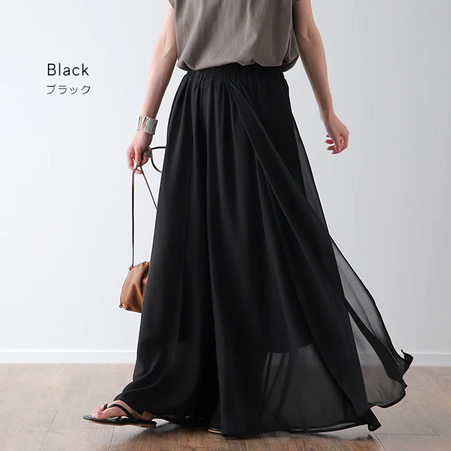 パンツ シフォンパンツ シフォン ワイドパンツ ガウチョパンツ レディース ■一部7月中旬入荷 スカーチョ パンツ ボトムス ズボン きれいめ 大きいサイズ パラッツォパンツ シアー 透け感 体型カバー ウエストゴム 着痩せ 黒 ネイビー ブラウン 春 夏 - Image 13