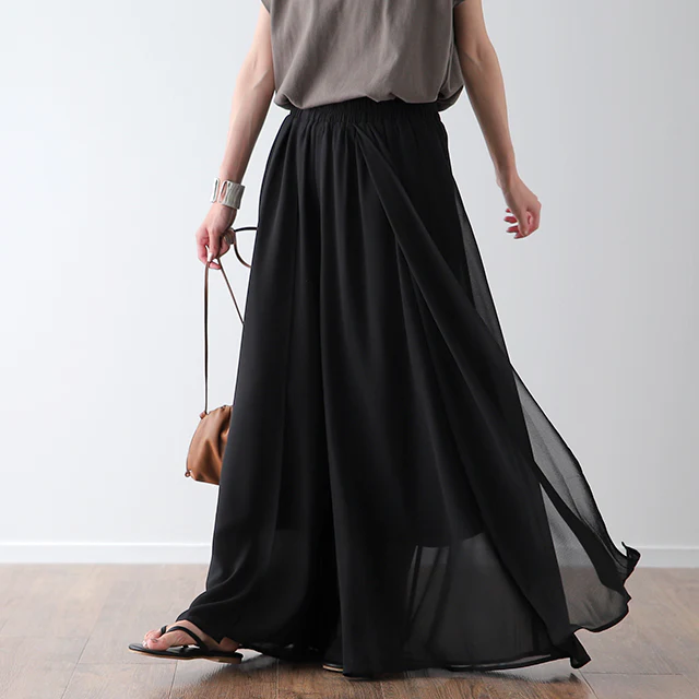 パンツ シフォンパンツ シフォン ワイドパンツ ガウチョパンツ レディース ■一部7月中旬入荷 スカーチョ パンツ ボトムス ズボン きれいめ 大きいサイズ パラッツォパンツ シアー 透け感 体型カバー ウエストゴム 着痩せ 黒 ネイビー ブラウン 春 夏 - Image 26