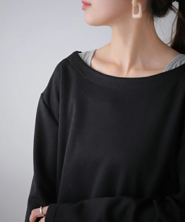 トップス レディース ボートネック ロンT Tシャツ カットソー 長袖 無地 シンプル 大きいサイズ スウェット トレーナー きれいめ ミディアム ゆる ゆったり レイヤード ベーシック 黒 白 グレー ベージュ 春 夏 . メール便 - Image 16