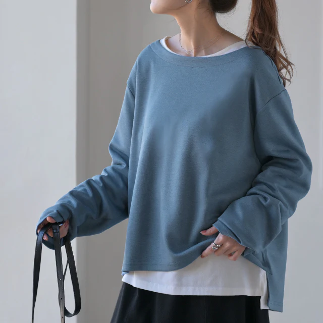 トップス レディース ボートネック ロンT Tシャツ カットソー 長袖 無地 シンプル 大きいサイズ スウェット トレーナー きれいめ ミディアム ゆる ゆったり レイヤード ベーシック 黒 白 グレー ベージュ 春 夏 . メール便 - Image 28