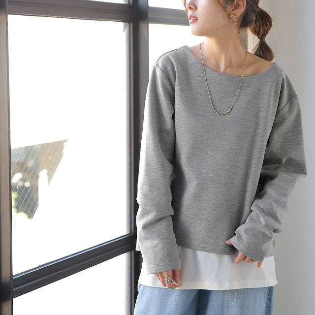 トップス レディース ボートネック ロンT Tシャツ カットソー 長袖 無地 シンプル 大きいサイズ スウェット トレーナー きれいめ ミディアム ゆる ゆったり レイヤード ベーシック 黒 白 グレー ベージュ 春 夏 . メール便 - Image 30
