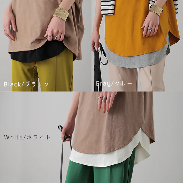 「調節可能」キャミソール レイヤード スリット ■一部7月中旬入荷 レイヤードキャミソール トップス 体型カバー お尻が隠れる 大きいサイズ キャミ レース ボーダー 無地 インナー 付け裾 タンクトップ 大きいサイズ シャツ 黒 白 プリーツ 春 夏 メール便 - Image 16