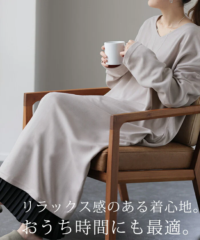 ロングワンピース レディース ロング ワンピ ワンピース ロングワンピ マキシ マキシワンピース スリット Vネック 長袖 無地 ドロップショルダー Aライン 体型カバー レイヤード 大きいサイズ 黒 白 グレー ベージュ カーキ 春 夏 HUG.U - Image 9