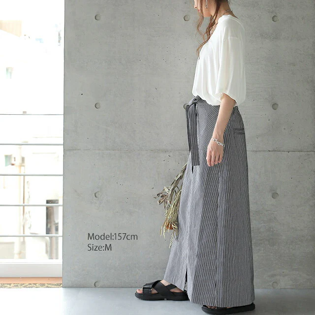 スカート ロングスカート レディース ストライプ マキシスカート ロング マキシ Iライン マキシ丈 大きいサイズ きれいめ フロントボタン ボタン リボン 綿100％ 体型カバー ゴム ウエストゴム オフィスカジュアル 黒 ブラック 春 夏 - Image 19