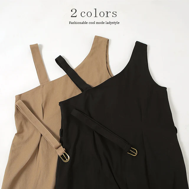 【夏セール】 ワンピース レディース サロペット スカート ロングワンピース ロング マキシワンピース マキシ ジャンスカ 体型カバー シンプル 無地 ワンショルダー ワンショル 大きいサイズ フリーサイズ ベージュ 黒 春 夏 HUG.U - Image 10