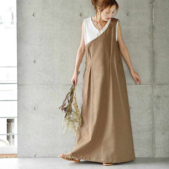 【夏セール】 ワンピース レディース サロペット スカート ロングワンピース ロング マキシワンピース マキシ ジャンスカ 体型カバー シンプル 無地 ワンショルダー ワンショル 大きいサイズ フリーサイズ ベージュ 黒 春 夏 HUG.U - Image 24