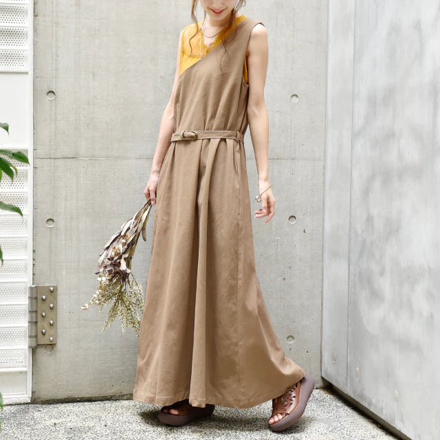 【夏セール】 ワンピース レディース サロペット スカート ロングワンピース ロング マキシワンピース マキシ ジャンスカ 体型カバー シンプル 無地 ワンショルダー ワンショル 大きいサイズ フリーサイズ ベージュ 黒 春 夏 HUG.U - Image 27