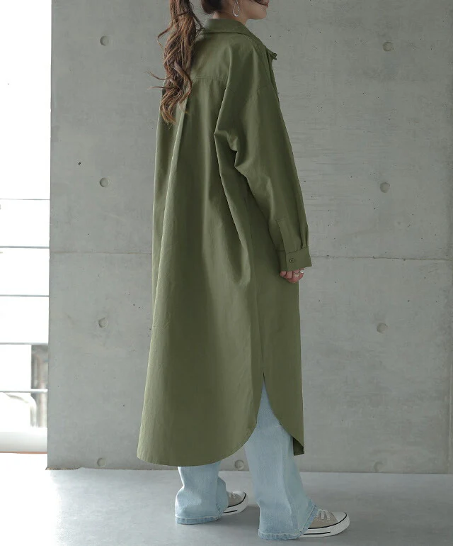 【特別価格】 シャツ ロングシャツ シャツワンピース CPOジャケット アウター コート ロングコート ステンカラーコート レディース ロングアウター ワンピース ロング ジャケット ドロップショルダー ミリタリー 綿100% 大きいサイズ 春 夏 - Image 4