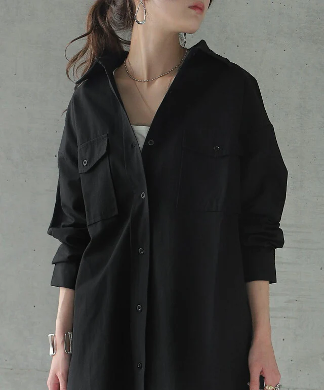 【特別価格】 シャツ ロングシャツ シャツワンピース CPOジャケット アウター コート ロングコート ステンカラーコート レディース ロングアウター ワンピース ロング ジャケット ドロップショルダー ミリタリー 綿100% 大きいサイズ 春 夏 - Image 5