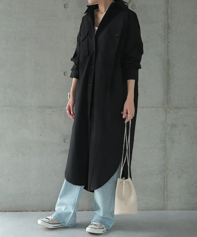 【特別価格】 シャツ ロングシャツ シャツワンピース CPOジャケット アウター コート ロングコート ステンカラーコート レディース ロングアウター ワンピース ロング ジャケット ドロップショルダー ミリタリー 綿100% 大きいサイズ 春 夏 - Image 7