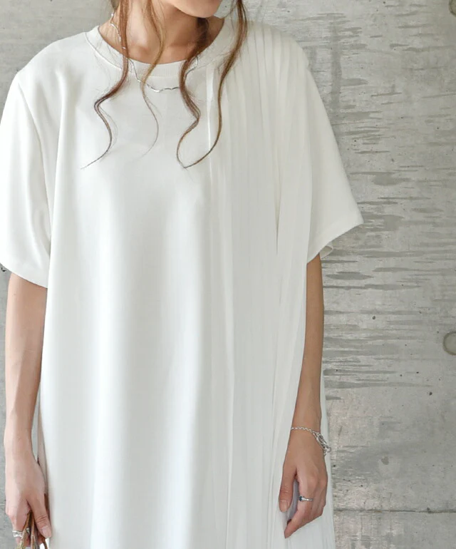 ワンピース ロングワンピース ロング マキシワンピース プリーツ Tシャツワンピース レディース ロングワンピ ワンピ スリットワンピース シフォン 半袖 体型カバー ロング Iライン スリット ジップ 大きいサイズ 無地 グレー 白 春 夏 HUG.U - Image 11