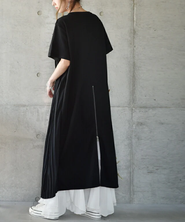 ワンピース ロングワンピース ロング マキシワンピース プリーツ Tシャツワンピース レディース ロングワンピ ワンピ スリットワンピース シフォン 半袖 体型カバー ロング Iライン スリット ジップ 大きいサイズ 無地 グレー 白 春 夏 HUG.U - Image 23