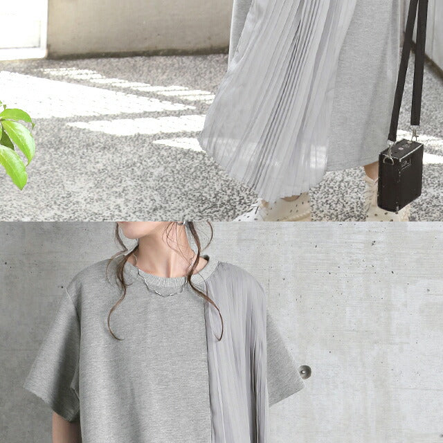 ワンピース ロングワンピース ロング マキシワンピース プリーツ Tシャツワンピース レディース ロングワンピ ワンピ スリットワンピース シフォン 半袖 体型カバー ロング Iライン スリット ジップ 大きいサイズ 無地 グレー 白 春 夏 HUG.U - Image 27