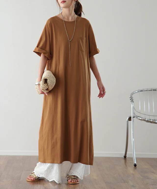 ワンピース ロングワンピース スリット ロング ロングワンピ マキシワンピース ■一部7月上旬入荷 マキシ レディース カットソー Tシャツワンピース Tシャツワンピ ロング丈 半袖 ワンピ 大きいサイズ 無地 黒 白 ベージュ カーキ 春 夏 HUG.U メール便 - Image 33