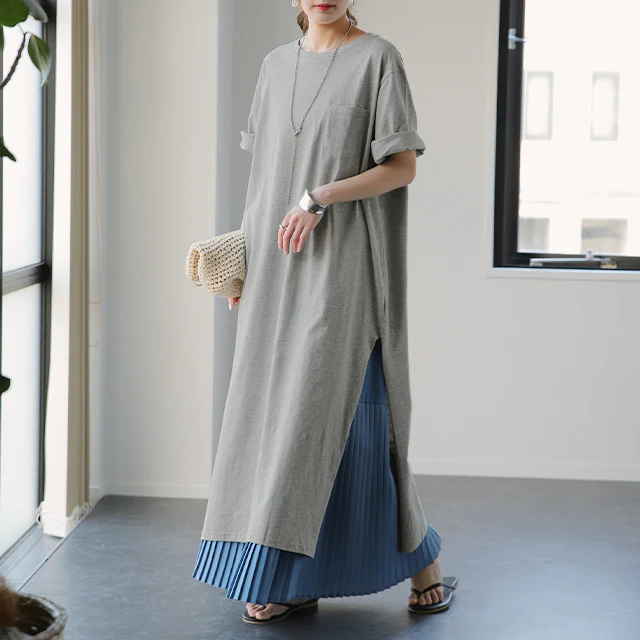 ワンピース ロングワンピース スリット ロング ロングワンピ マキシワンピース ■一部7月上旬入荷 マキシ レディース カットソー Tシャツワンピース Tシャツワンピ ロング丈 半袖 ワンピ 大きいサイズ 無地 黒 白 ベージュ カーキ 春 夏 HUG.U メール便 - Image 39
