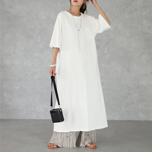ワンピース ロングワンピース スリット ロング ロングワンピ マキシワンピース ■一部7月上旬入荷 マキシ レディース カットソー Tシャツワンピース Tシャツワンピ ロング丈 半袖 ワンピ 大きいサイズ 無地 黒 白 ベージュ カーキ 春 夏 HUG.U メール便 - Image 41