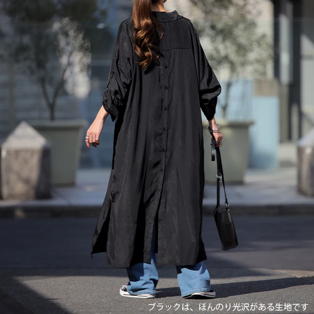シャツワンピース ロングワンピース シャツ バックスリット ロング ロングシャツ ワンピース チュニックトップス スリットワンピース 長袖 ロールアップ ビッグサイズ 抜き襟 大きいサイズ 体型カバー マキシ レディース 春 夏 HUG.U メール便 - Image 19
