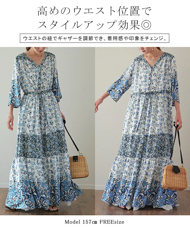 ロングワンピース 2way カーディガン シャツワンピース シャツ ロング ロングシャツ ワンピース 小花柄 ロングワンピ 半袖 旅行 リゾート 体型カバー ホワイト マキシ マキシワンピース レディース 羽織り ワンピ レッド 春 夏 HUG.U メール便 - Image 13