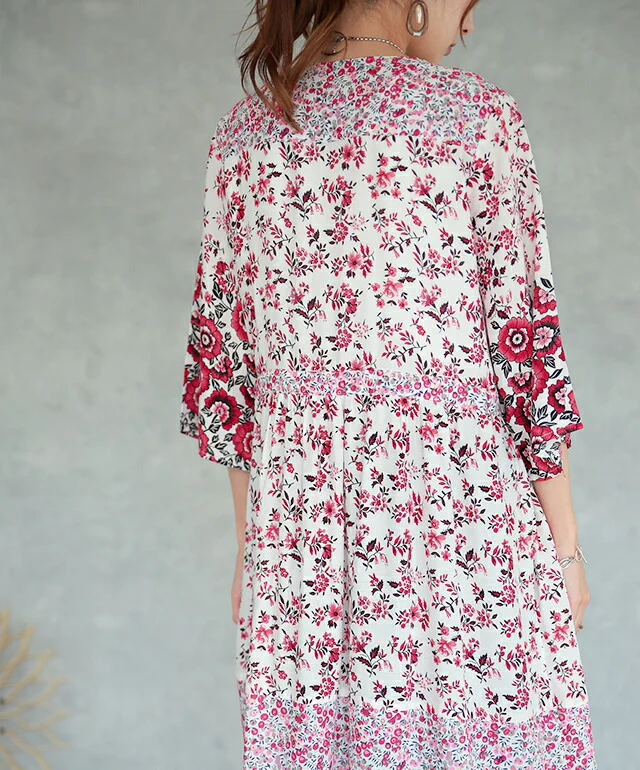 ロングワンピース 2way カーディガン シャツワンピース シャツ ロング ロングシャツ ワンピース 小花柄 ロングワンピ 半袖 旅行 リゾート 体型カバー ホワイト マキシ マキシワンピース レディース 羽織り ワンピ レッド 春 夏 HUG.U メール便 - Image 18