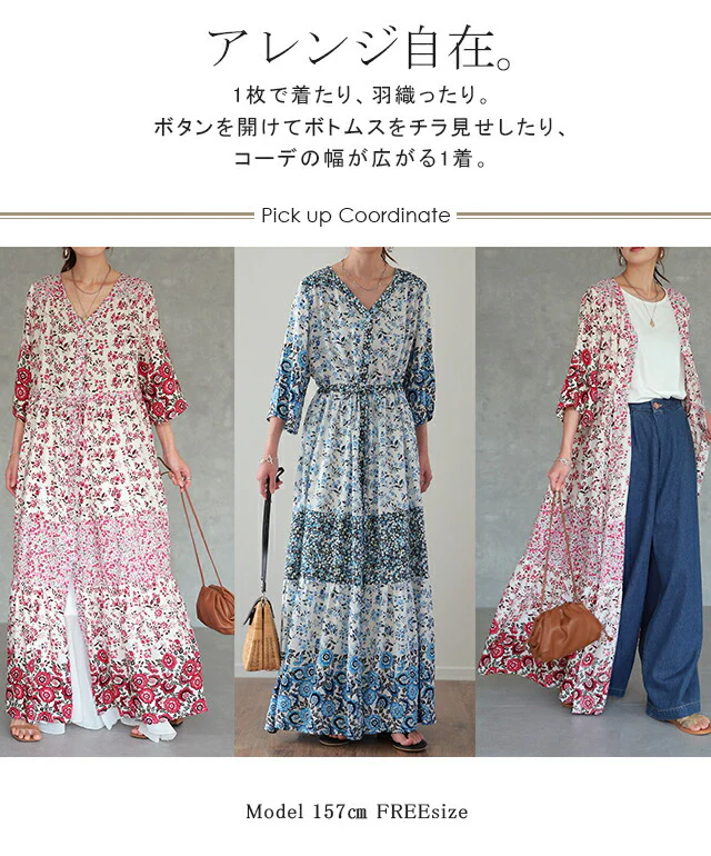 ロングワンピース 2way カーディガン シャツワンピース シャツ ロング ロングシャツ ワンピース 小花柄 ロングワンピ 半袖 旅行 リゾート 体型カバー ホワイト マキシ マキシワンピース レディース 羽織り ワンピ レッド 春 夏 HUG.U メール便 - Image 9