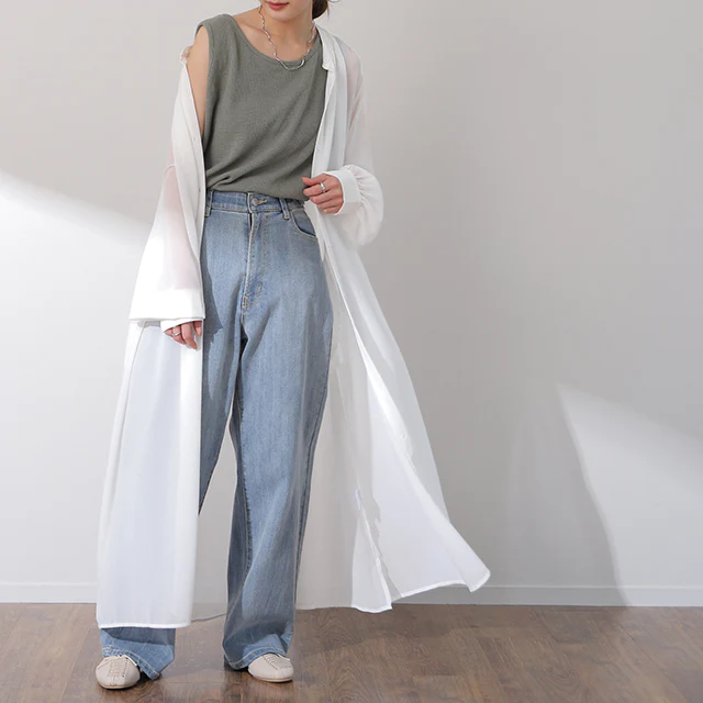 シアーシャツ ロングシャツ シャツ ロング ワンピース シフォンワンピース シフォンワンピ シフォン マキシ ノーカラー 長袖 羽織 レディース シアー バンドカラー 透け きれいめ 黒 白 ピンク 春 夏 HUG.U メール便 - Image 28