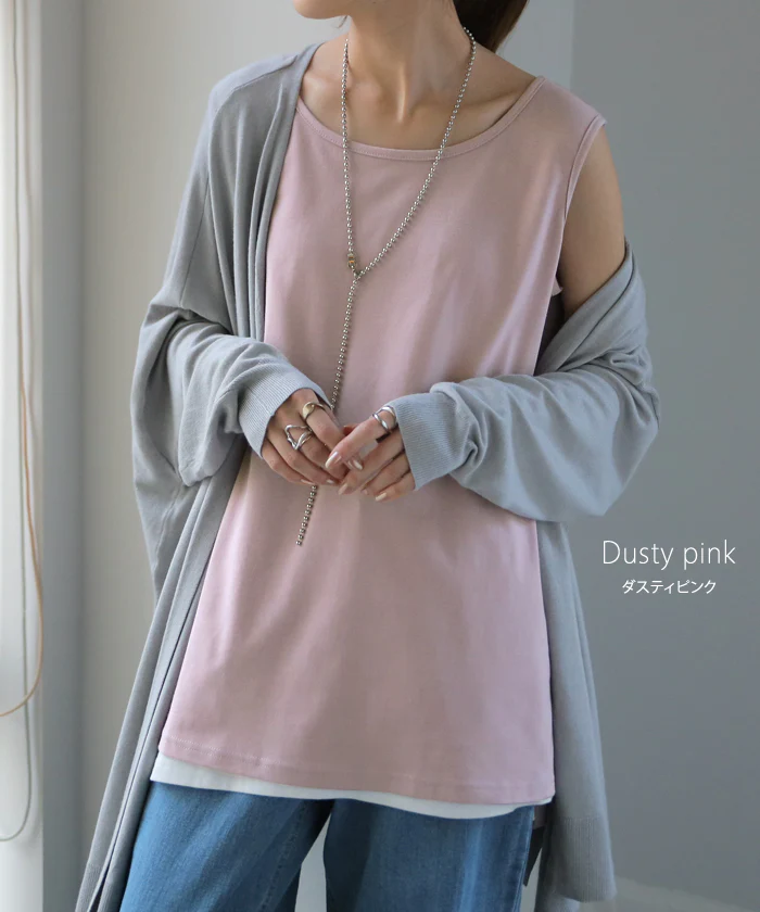 タンクトップ トップス レディース スリット レイヤードタンクトップ インナー ■一部7月中旬入荷 ノースリーブ レイヤードキャミソール ラウンド キャミソール 重ね着 大きいサイズ 白 黒 グレー ロング ロングタンクトップ 春 夏 HUG.U お尻が隠れる メール便 - Image 13