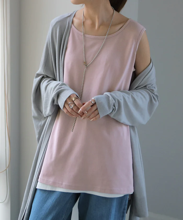 タンクトップ トップス レディース スリット レイヤードタンクトップ インナー ■一部7月中旬入荷 ノースリーブ レイヤードキャミソール ラウンド キャミソール 重ね着 大きいサイズ 白 黒 グレー ロング ロングタンクトップ 春 夏 HUG.U お尻が隠れる メール便 - Image 35