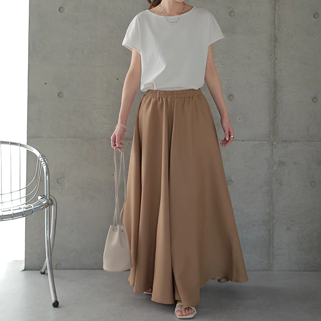 スカートに見える!?揺れるツヤ「ドレープパンツ」パンツ ワイド ワイドパンツ レディース フレア フレアパンツ スカートパンツ ボトムス ズボン ゴム ウエストゴム 無地 シンプル きれいめ ロングパンツ 大きいサイズ 春 夏 HUG.U - Image 26