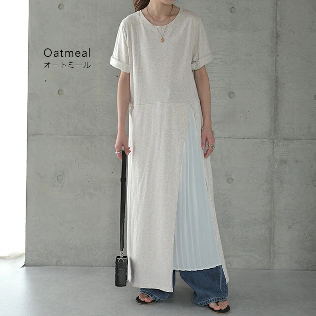 ワンピース プリーツ ロングワンピース ロング マキシワンピース Tシャツワンピース レディース ロングワンピ プリーツワンピース ワンピ シフォン マキシワンピ 半袖 体型カバー 無地 シンプル 大きいサイズ 黒 白 春 夏 HUG.U . メール便 - Image 13