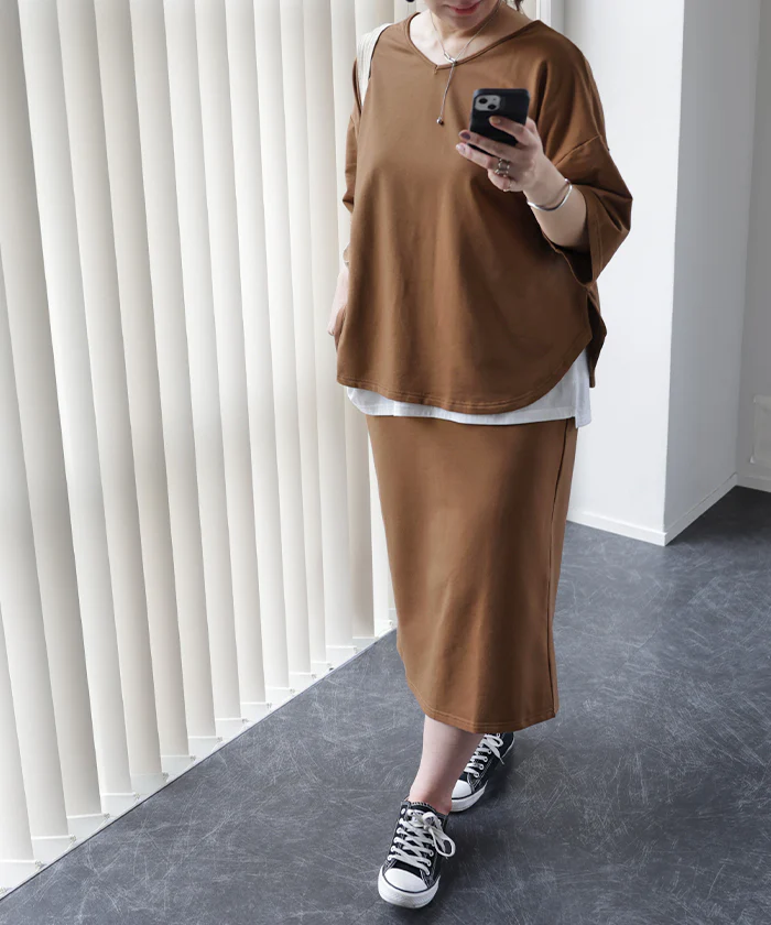 【夏セール】 大きいサイズ セットアップ トップス スカート Vネック ワンマイルウェア ルームウェア 2点セット ゆったり 上下セット レディース Tシャツ 半袖 ウエストゴム カットソー ドロップショルダー ぽっちゃり 黒 グレー 白 春 夏 HUG.U - Image 21